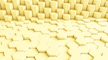 Geometrik elementlerle sarı arkaplan. 3d illüstrasyon, 3d