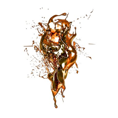 Şeffaf kahverengi bir sıvı damlası. 3d illüstrasyon, 3d yırtık