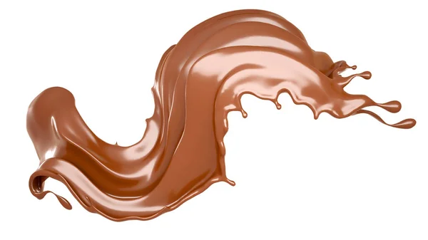 Een scheutje chocolade geïsoleerd op witte achtergrond. 3d illustratie — Stockfoto