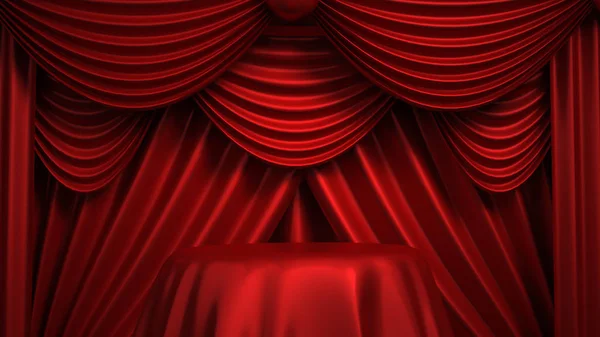 Beautiful, abstract background with curtain fabric, drape, pedestal, banner, frame. 3d illustration, 3d rendering. — Stock Photo, Image