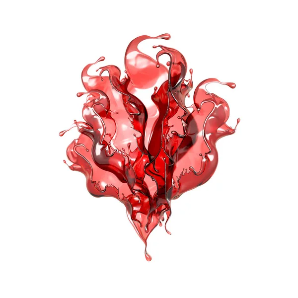 Um salpico de um líquido vermelho transparente. ilustração 3d, renderização 3d — Fotografia de Stock