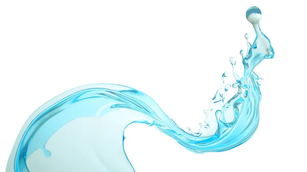 Elszigetelt kék fröccsenő víz fehér háttérrel. 3d illusztra — Stock Fotó