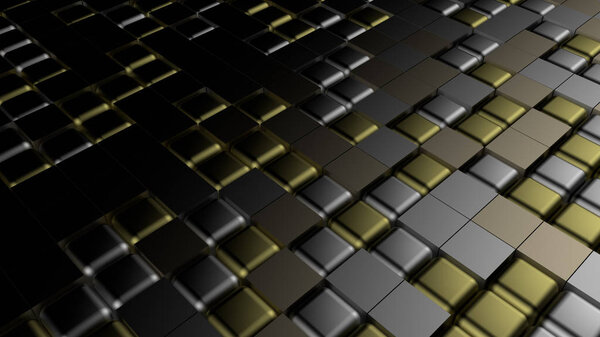 Golden black metallic background with hexagons. 3d rendering, 3d illustration.