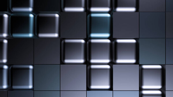 Blue black metallic background with hexagons. 3d rendering, 3d illustration.