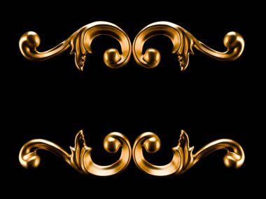 Altın, gümüş süsleme unsuru, duvar konsepti sıva, iç mimari desen. 3d illüstrasyon, 3d canlandırma.