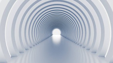 Beyaz tünel ve ışık. 3d illüstrasyon, 3d canlandırma.