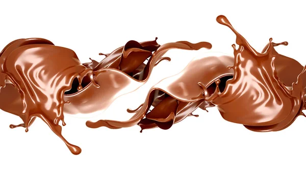Una spruzzata di cioccolato su fondo bianco. Illustrazione 3d, rendering 3d . — Foto Stock
