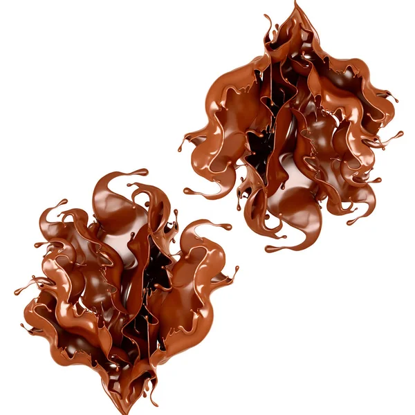 Un chorrito de chocolate sobre un fondo blanco. ilustración 3d, 3d —  Fotos de Stock