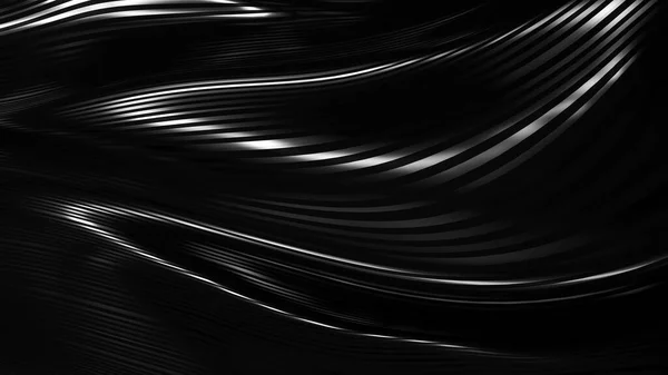 Schwarzer Hintergrund mit Drapierungen, Silber und Linien. 3D-Illustration — Stockfoto