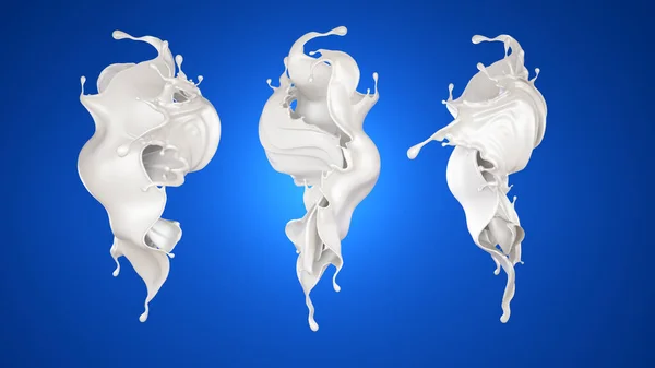 Um pouco de leite num fundo azul. ilustração 3d, 3d rende — Fotografia de Stock