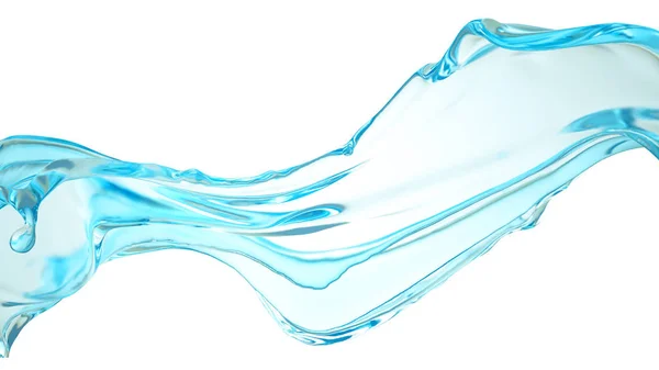 Isolerat blått stänk av vatten på en vit bakgrund. 3D-illustration, 3D-återgivning. — Stockfoto
