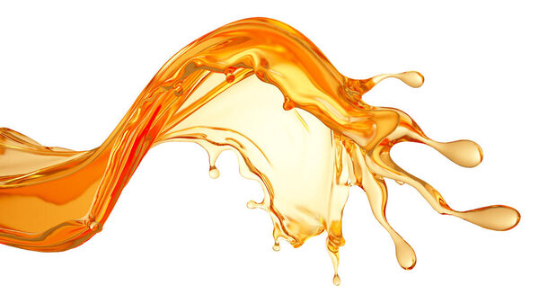 Isolated splash of orange juice. 3d illustration, 3d rendering.