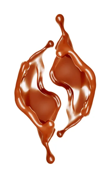 Salpicadura de chocolate sobre un fondo blanco. Ilustración 3d, representación 3d . — Foto de Stock