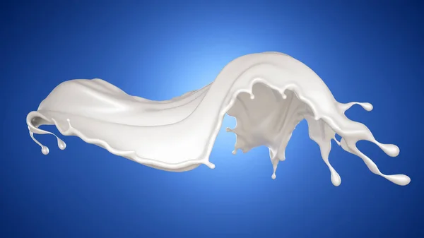 Fundo azul bonito com respingo de leite. Ilustração 3d, renderização 3d . — Fotografia de Stock