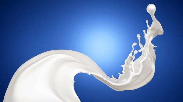 Hermoso fondo azul con salpicadura de leche. Ilustración 3d, representación 3d . —  Fotos de Stock