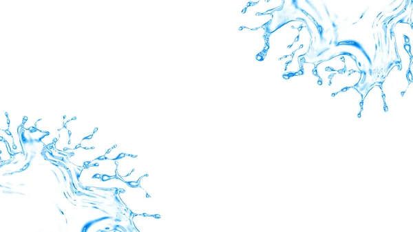 透明，隔离飞溅的水花在一个白色背景的蓝色。3d 图，3d 渲染. — 图库照片