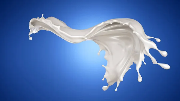 Piękne niebieskie tło z odrobiną mleka. Ilustracja 3D, renderowanie 3D. — Zdjęcie stockowe