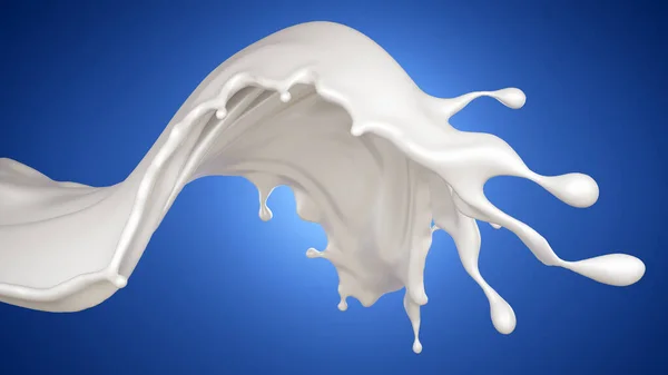 Fundo azul bonito com respingo de leite. Ilustração 3d, renderização 3d . — Fotografia de Stock