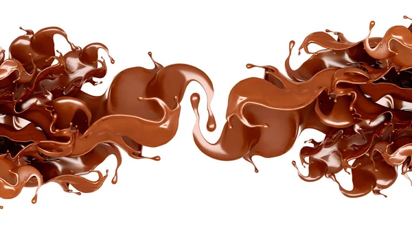 Un chorrito de chocolate sobre un fondo blanco. Ilustración 3d, representación 3d . — Foto de Stock