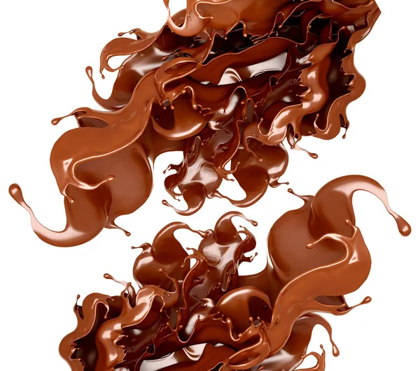 Um toque de chocolate num fundo branco. Ilustração 3d, renderização 3d . — Fotografia de Stock