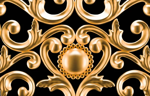 Oro, elemento de decoración de plata, estuco concepto de pared, patrón de arquitectura interior. Ilustración 3d, representación 3d . — Foto de Stock