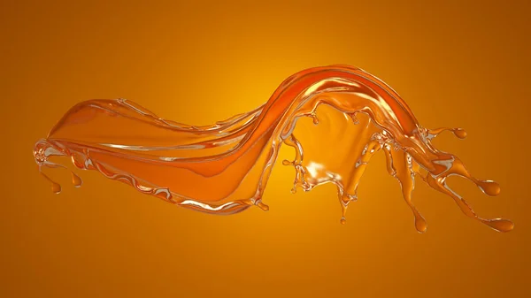 Portakal suyu serpiştirilmiş güzel bir portakal suyu. 3d illüstrasyon, 3d canlandırma. — Stok fotoğraf