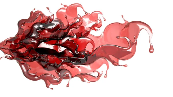 Un chorrito de un líquido rojo transparente. Ilustración 3d, representación 3d . — Foto de Stock