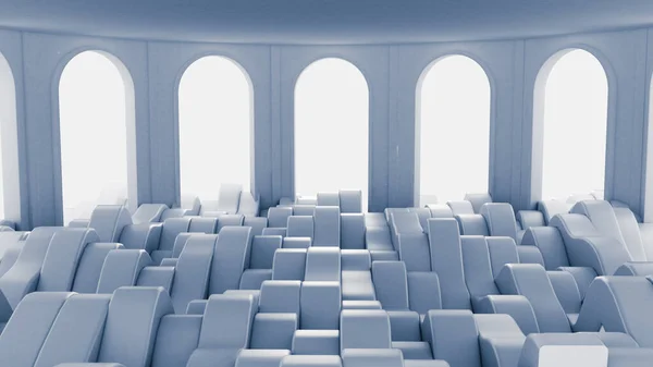 Blanco interior vacío, habitación blanca con ventanas, fondo. Ilustración 3d, representación 3d . — Foto de Stock