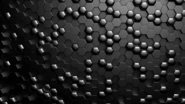 Srebrne czarne metaliczne tło z sześciokątami. Ilustracja 3D, renderowanie 3D. — Zdjęcie stockowe