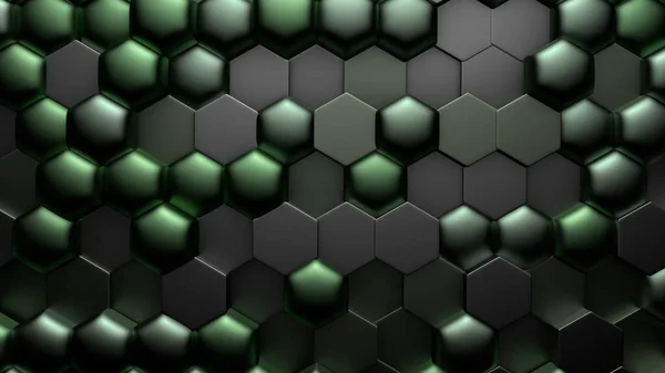 6 각 형 이 있는 녹색 흑색 금속 배경. 3D 삽화 , 3D 렌더링. — 스톡 사진