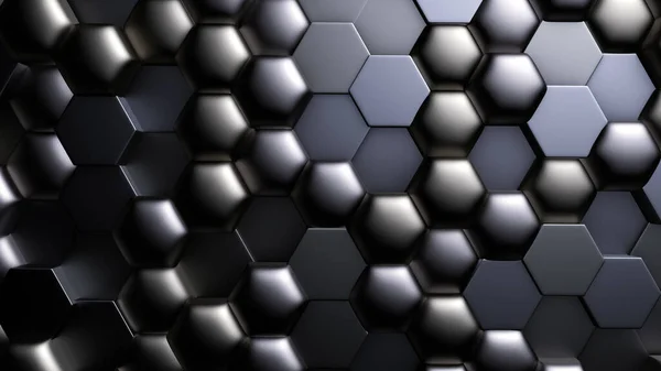 Blau-schwarzer metallischer Hintergrund mit Sechsecken. 3D Abbildung, 3 — Stockfoto
