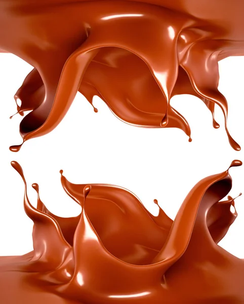 Spritzer Schokolade auf weißem Hintergrund. 3D Abbildung, 3d r — Stockfoto