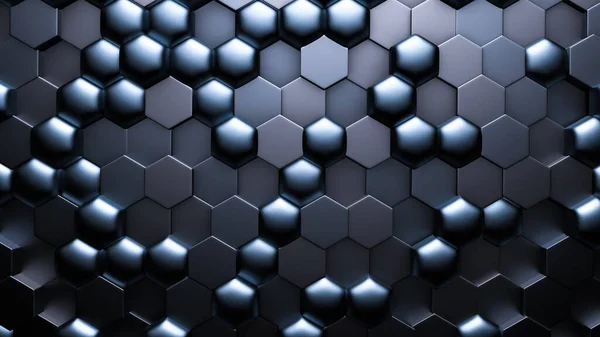 Blue black metallic background with hexagons. 3d illustration, 3
