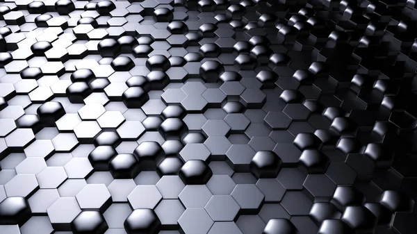 Blue black metallic background with hexagons. 3d illustration, 3