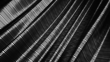 Siyah arkaplan, kumaşlar, gümüş ve çizgiler. 3d illüstrasyon, 3d canlandırma.