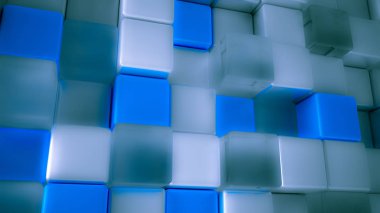 Azure arka plan beyaz, turkuaz ve cam küpler, 3d resim, 3d render ile.