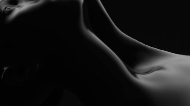 Güzel bir siyah arka plan ve bir kız. 3d illüstrasyon, 3d canlandırma