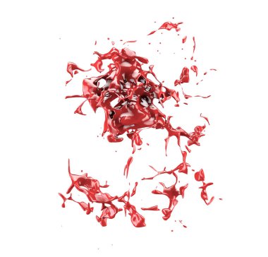 Kırmızı boya lekeleri beyaz arka planda izole edilir. 3D ima