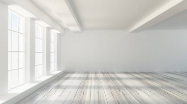 Beyaz iç oda. 3d illüstrasyon, 3d canlandırma.