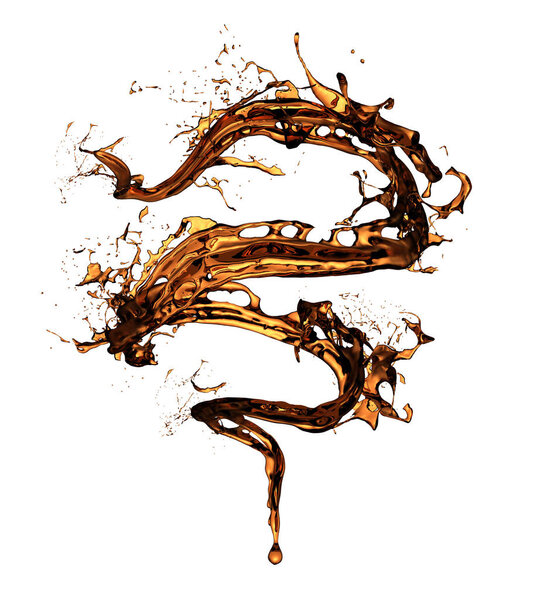 Isolated coffee splash on white background. 3d illustration, 3d rendering.