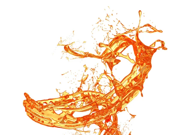 Geïsoleerde spiraalvormige oranje plons vloeistof op een witte achtergrond. 3 — Stockfoto