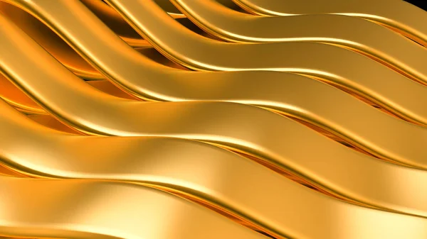 Piękne złote tło z gładkimi liniami. Ilustracja 3D, renderowanie 3D. — Zdjęcie stockowe