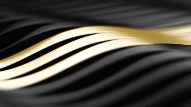 Altın çizgileri olan şık bir siyah arkaplan. 3D illüstrasyon, 3D
