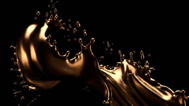 Gizemli, güzel, lüks altın sıçraması. 3d illüstrasyon, 3d canlandırma.