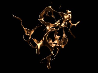 Gizemli, güzel, lüks altın sıçraması. 3d illüstrasyon, 3d canlandırma.