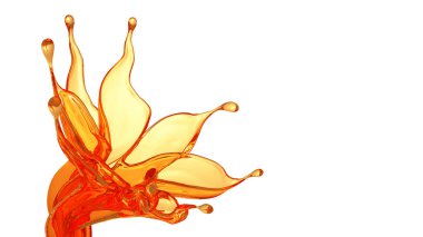 Beyaz arka planda portakal suyu sıçraması. 3d illüstrasyon