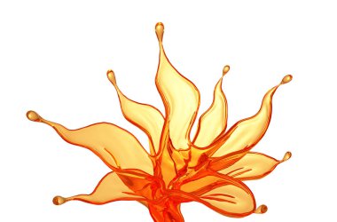 Beyaz arka planda portakal suyu sıçraması. 3d illüstrasyon