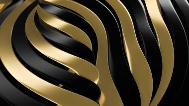Altın çizgileri olan şık bir siyah arkaplan. 3d illüstrasyon, 3d canlandırma.