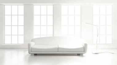 Beyaz iç oda. 3d illüstrasyon, 3d canlandırma.