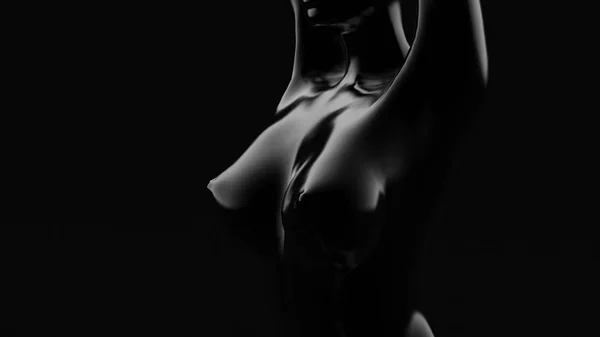 Krásné černé pozadí s dívkou. 3D ilustrace, 3D vykreslení — Stock fotografie